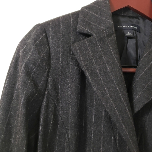 Banana Republic Vtg Y2K Womens Wool Cashmere Grey Pinstripe Blazer Jacket Sz 6 - Picture 4 of 14